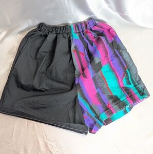 Handmade Taco Bell 90s Bright Turquoise Purple Patchwork Elastic Waist Shorts